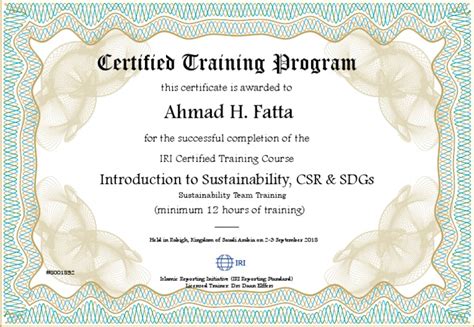 Ahmad H Fatta Sustainability Certificate