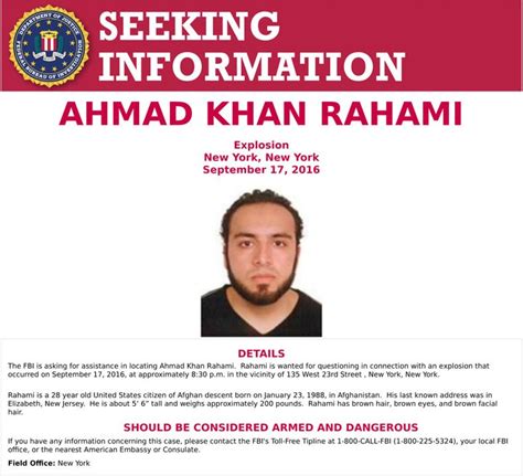 Ahmad Khan Rahami FBI Wanted Poster