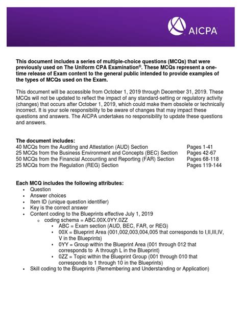 Aicpa Mcq Release Document 2019