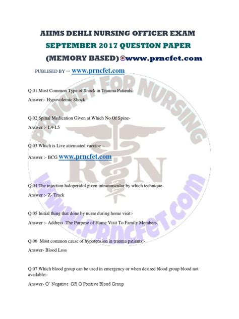 Aiims Dehli Nursing Officer Exam September 2017 Question Paper