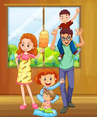 Aile Anne Ve Üç Çocuk Stok Vektör Sanatı & Adamlar‘nin  iStock.