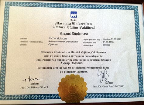Aile Danışmanlığı Tezli Yüksek Lisans Diploması. 