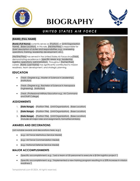 Air Force Biography Template in Word PDF Google Docs Download