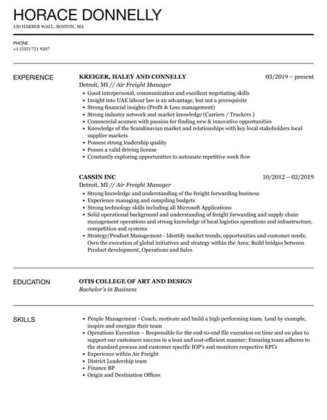 Air Freight Manager Resume Samples Velvet Jobs