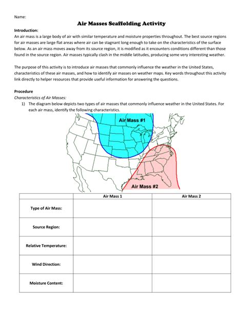 Air Masses: scaffolding activity