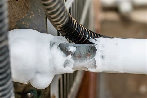 Air conditioner frozen pipe outside. Apr 17, 2023 ... A clogged condensate drain. As the ice on your evaporator coil thaws, the water will drip into a condensate drain pan, and then flow outside via ... 