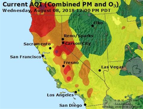 Sep 12, 2022 · As of 2 p.m. Monday, air quality was 181 in Reno, 206 in Carson City and 508 in Truckee. In some areas, visibility is reduced to less than two miles, according to the National Weather Service. . 