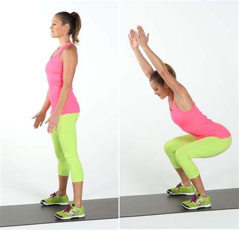 Air squats. How to do it: Hold a weight in each hand and take a small step away from a bench, box, or step, facing away from it. Reach right foot back and rest it on the bench. Bend left knee to lower as far ... 