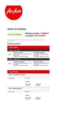 AirAsia AirAsia Booking Book Low Fares Online Itinerary 2
