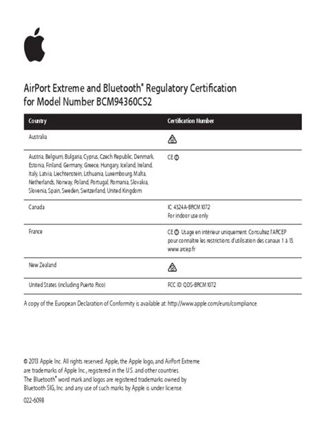 AirPort Extreme and Bluetooth Regulatory Certification pdf