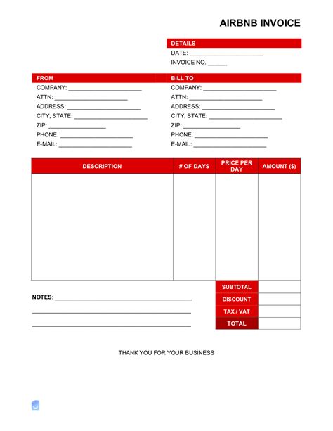 Airbnb Invoice Template