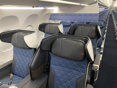 The First Class seats are larger, more comfortable and recline further than main cabin seats, but don’t lie flat. Delta First Class seats on the A321 are placed in a 2-2 pattern, versus the 3-3 arrangement throughout the rest of the plane. As a result, the seats are wider and more spaced out.. 