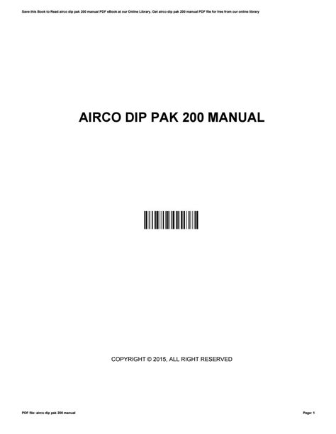 Airco dip pak 200 owners manual. - Libro conplido en los iudizios de las estrellas..
