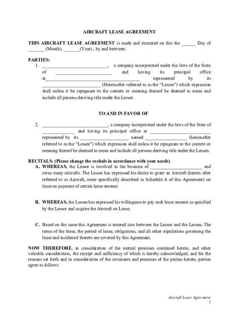 Aircraft leaseback agreement sample.  T&G provides a turnkey operation and is resp...
