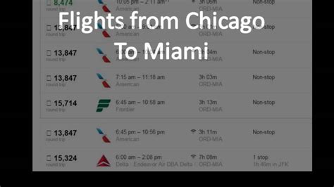 Wed, 12 Jun MIA - MDW with Frontier Airlines. Direct. from £30. Miami. £32 per passenger.Departing Tue, 28 May, returning Wed, 29 May.Return flight with Spirit Airlines.Outbound direct flight with Spirit Airlines departs from Chicago O'Hare International on Tue, 28 May, arriving in Miami International.Inbound direct flight with Spirit .... 