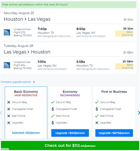 Airfares from $30 One Way, $73 Round Trip from Houston to Las Vegas. Prices starting at $73 for return flights and $30 for one-way flights to Las Vegas were the cheapest prices found within the past 7 days, for the period specified. Prices and availability are subject to change. Additional terms apply. Tue, Jun 4 - Wed, Jun 12..