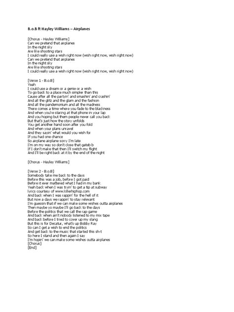 Airplanes lyrics figurative language. B featuring Hailey Williams Simile "What...
