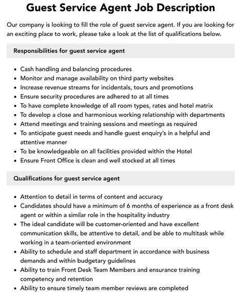 Airport Guest Service Agent Job Description