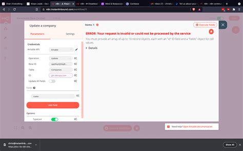 Airtable Update Error You must provide an array of up to 10 record