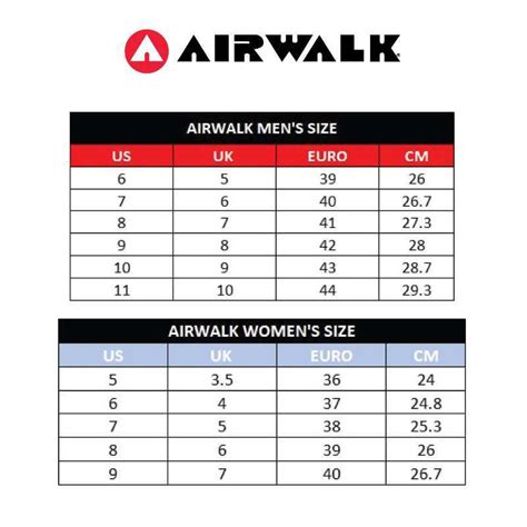 Airwalk Size Chart