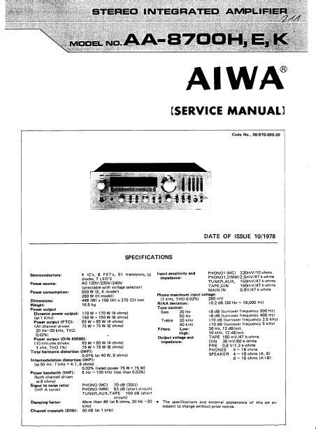 Aiwa aa 8700h e k stereo integrated amplifier repair manual. - 1994 john deere 425 service manual.