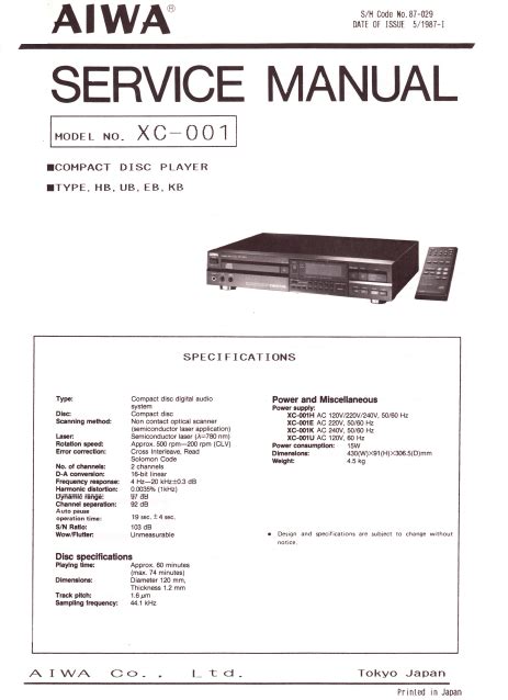 Aiwa xc 300 cd player repair manual. - Manuale di installazione di 4 montacarichi.