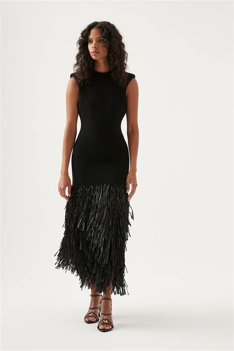 Aje. Rushes Raffia Knit Midi Dress in Black Lyst