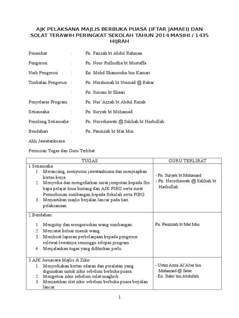 Ajk Pelaksana Majlis Berbuka Puasa 2014