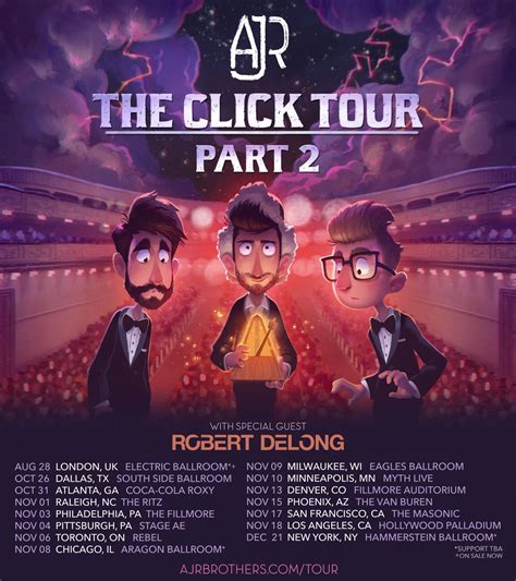 Ajr tour. Apr 12, 2021 · Pop trio AJR have just announced a 27-date tour kicking off April 28, 2022 in Dallas. The OK Orchestra tour is in support of their newest album of the same name, which dropped on March 26. The band played an acoustic album release on that day, streamed from Sony Hall in NY, where they played 6 of the album's 13 tracks - including three live debuts! 
