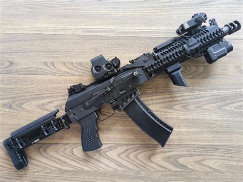 Grip: Classic AK Grip, Black. Stock: Classic Polymer AK-47 Side Folding Stock. Fire Control Group: Single Stage, Single Hook. Sights: 90 Degree Combo Sight/Gas Block, 800 Meter Rear Sight. Magazine: 30 Round Magazine (1); Where Allowed by Law. Includes: Side Rail Optics Mount AK-104 w/ Stock Extended: 34.75" AK-104 w/ Stock Folded: 25.5". 