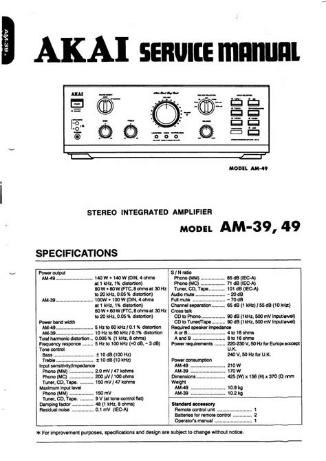 Akai am 49 amplifier original service manual. - 2001 nissan almera tino v10 reparaturanleitung download herunterladen.
