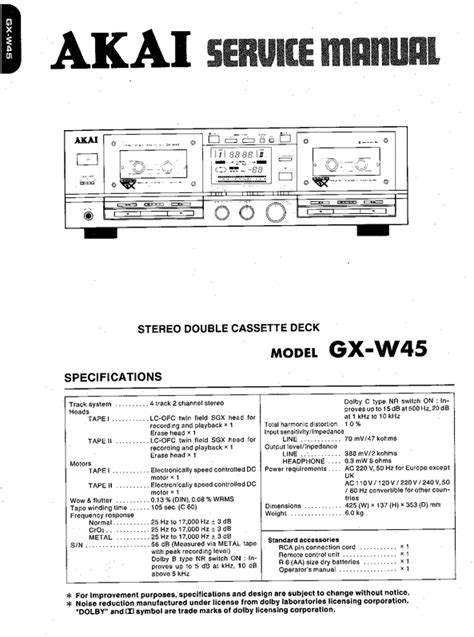 Akai gx w45 cassette deck service repair manual. - 2013 xts cadillac manuale del proprietario.