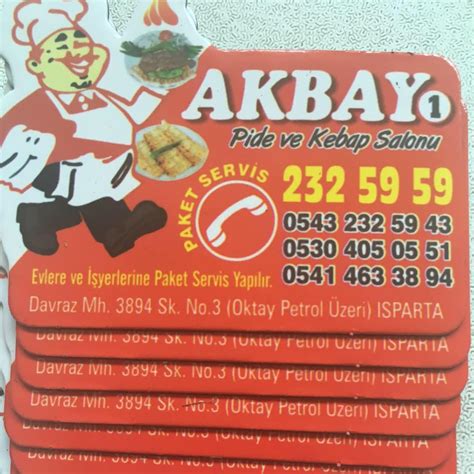 Akbay Pide&Şiş Davraz Mahallesi 3984 Sokak No 3, Isparta/Isparta. 