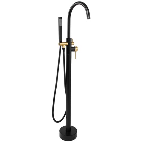 Akdy tub filler. It has the ability to fill 1.6 gallons per minute. Besides, 360 degrees of swivel spout and 59 inches of handheld shower provide convenience. The brass tripod base provides more stability while in use. Artiqua Freestanding Bathtub Faucet Tub Filler Faucets have a high-end brass finish. Stainless steel hose with customization ability helps you ... 