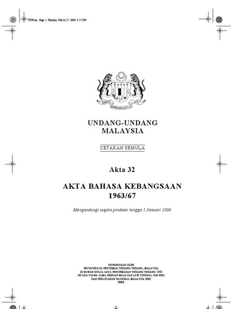 Akta Bahasa Kebangsaan 1963 67 Akta 32 Kemas Kini 2006