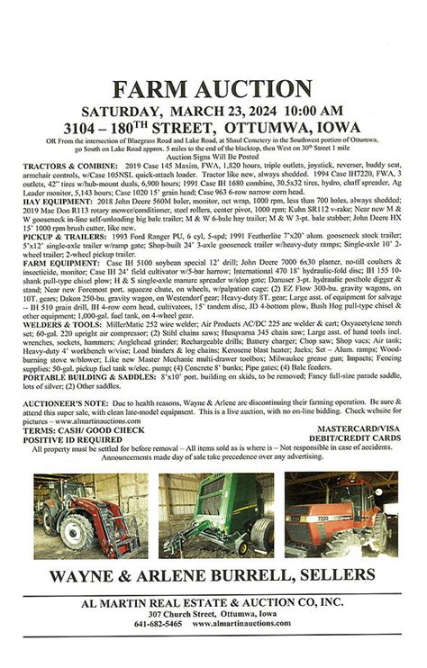UPCOMING AL MARTIN AUCTIONS. Saturday, October 7 / WIL