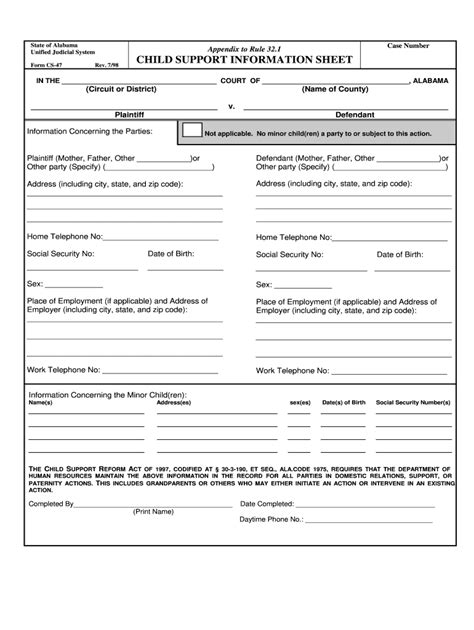 Alabama Child Support Modification Forms Modification