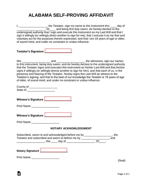 Alabama SelfProving Affidavit Form eForms