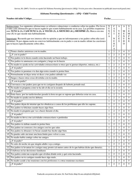 Alabama parenting questionnaire. Things To Know About Alabama parenting questionnaire. 