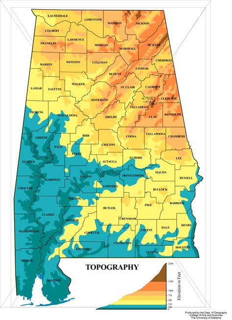 Alabama topographic map with cities. .  ...