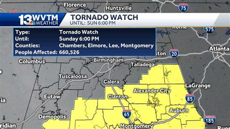 Alabama tornado watch.  The National Weather Service released an updated tornado ...