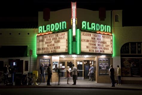 Aladdin portland oregon. The Aladdin Theater was originally called the Geller’s Theatre when it opened in 1928. It became the Aladdin in 1934 and with the birth of film, started serving as a family movie emporium before taking a major detour in the 70’s and into the 80’s as an adult movie theater (the number one exhibitor of the X-rated classic Deep Throat). In ... 