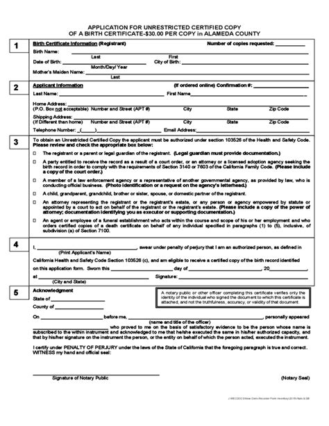 Alameda county birth certificate application form.  No need to install software, just go t...