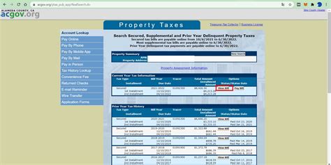 Alameda property tax payment.  System maintenance and nightly processing generally oc...