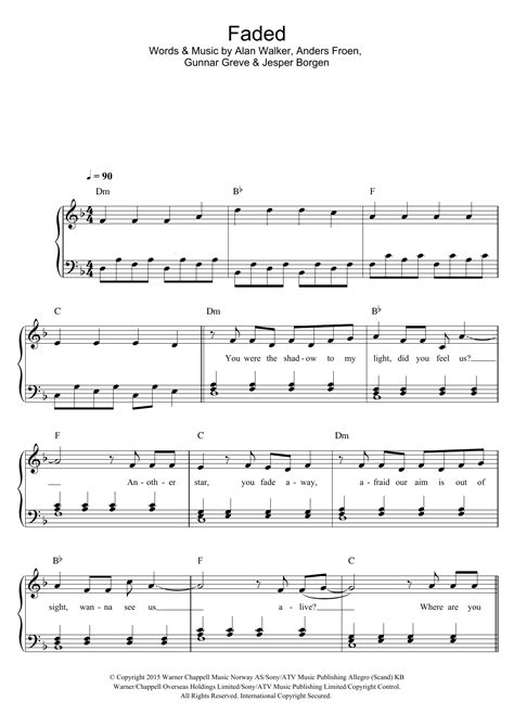 Alan Walker Faded piano sheet music free pdf Piano sheet music free