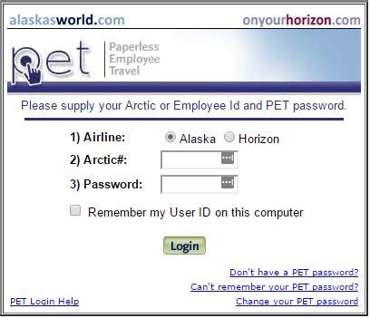If you would like to modify the password for the Alaskasworld PET registration portal, kindly click on the link below. AlaskasWorld Paperless Employee Travel (PET) is one of the best and the most efficient web portals that provides details regarding Alaska Air (Alaska Airlines) and Horizon Air Travel employees. This web portal also makes sure that the employees …. 