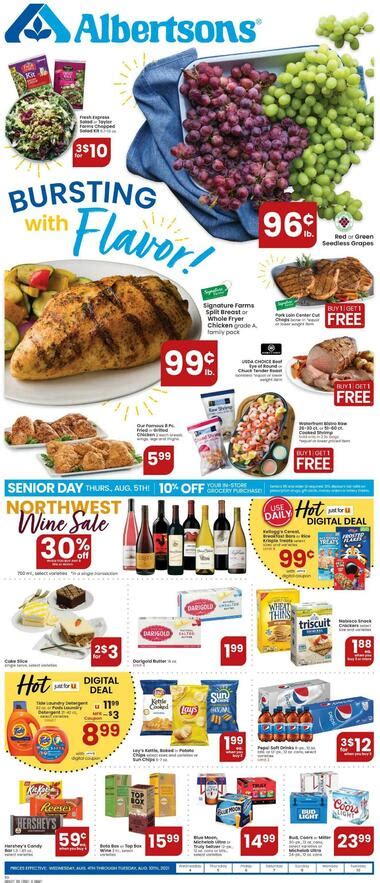 Albertsons weekly ad boise idaho. Grocery delivery and curbside grocery pickup services online in Meridian and ID are available at your local Albertsons Market Street Grocery Delivery & PickUp, ... View Weekly Ad. Shop Now. Contact Information. Grocery Phone (208) 605-3752 ... Boise, ID 83713. US. Services. Fresh Produce, Fresh Meat, Bakery, Floral, Fresh Seafood, Ready … 