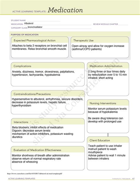 Albuterol ati medication template. ATI Template active learning template: medication noor student name medication albuterol review module chapter category class adrenergic purpose of medication. 📚 