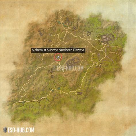 Alchemist Survey: Northern Elsweyr. Tipo Encuesta sobre la elaboración. Alchemist Survey: Northern Elsweyr is a crafting survey map in the Elder Scrolls Online. It points to a location in Northern Elsweyr where an abundance of crafting materials can be found.. 