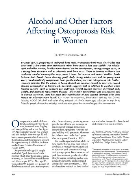 Alcohol and Other Factors Affecting Osteoporosis Risk in Women